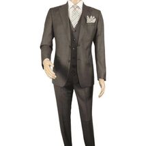 Men Suit BERLUSCONI Turkey 100% Italian Wool Super 180's 3pc Vested #Ber6 Brown image 2