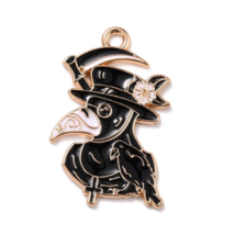 2 Enamel Raven Charms Black Pendants Halloween Findings Plague Doctor Crow - £6.32 GBP