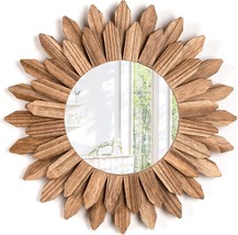 Emfogo Wall Mirror 12 Inch Rustic Wood Farmhouse Mirror Sunburst Boho Mirror - £28.94 GBP