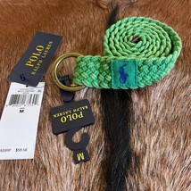 Polo Ralph Lauren Nwt Double O-RING Men's Sz M Braided Canvas/Leather Green Belt - $36.24