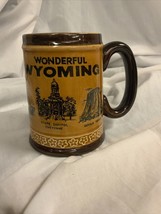 Vintage Wonderful Wyoming Mug Travel Souvenir Coffee Cup 6&quot; x 3&quot; Gold Brown - $12.79