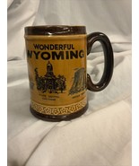 Vintage Wonderful Wyoming Mug Travel Souvenir Coffee Cup 6&quot; x 3&quot; Gold Brown - £9.51 GBP
