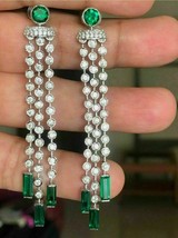 Orecchini a maglia lampadario con diamanti rotondi smeraldo 9 carati... - $129.92