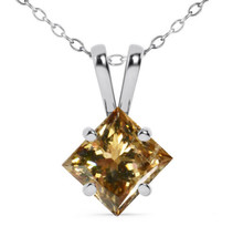 Natural Diamond Solitaire Pendant Princess Shape Brown Color Treated 14K 1 Carat - £1,035.16 GBP