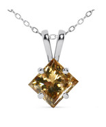 Natural Diamond Solitaire Pendant Princess Shape Brown Color Treated 14K... - £1,023.25 GBP