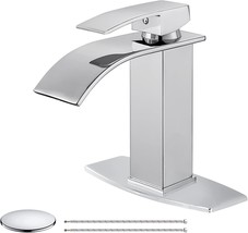 Airuida Waterfall Spout Bathroom Faucet, Chrome Polish Single Handle Single Hole - £33.75 GBP