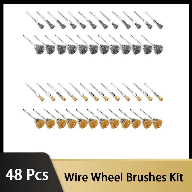 48 Pcs Steel Wire Wheels Pen Brushes Kit Accessories for Rotary Tool  fo... - €47,89 EUR