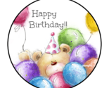 HAPPY BIRTHDAY TEDDY BEAR ENVELOPE SEALS STICKERS LABELS 1.5&quot; ROUND (30)... - £1.55 GBP