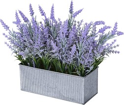 Vlorart Fake Lavender Plant In Decorative Silver Metal Pots, Faux Lavender Plant - £25.16 GBP