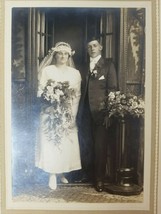 Bride and Groom Flowers Standing Threshold St. Louis Matted Sepia Antique Photo  - £9.05 GBP