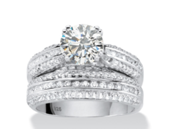 Round Cut Cz Bridal 2 Piece Ring Set Platinum Sterling Silver 6 7 8 9 10 - £160.35 GBP