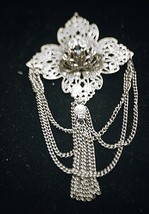 Victorian Style Silver Tone w Black Stone Faux Pearl Pin Brooch Costume Jewelry - £9.48 GBP