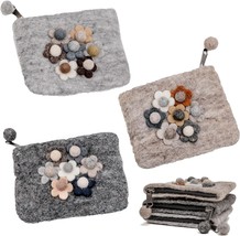Handmade Wool Flower Makeup Bag Small Zip Pouches for Organizing Cosmetics Coins - £36.36 GBP