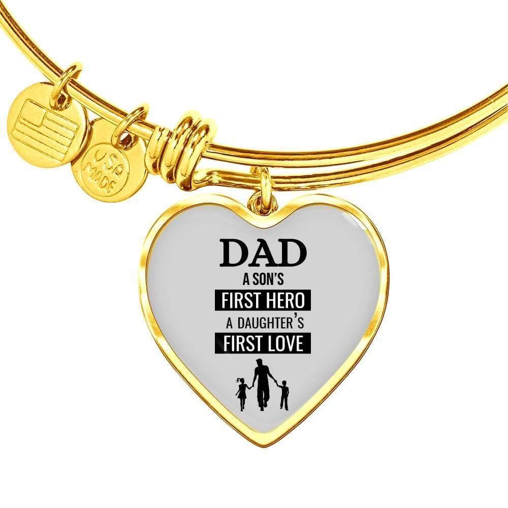 Primary image for Dad a Son's First Hero Stainless Steel or 18k Gold Heart Bangle Bracelet