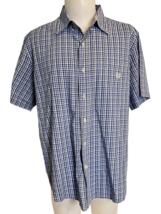 Chaps Easy Care Men&#39;s Short Sleeve Plaid Button Down Shirt Blue XXL - £12.11 GBP