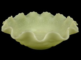Fenton Yellow Custard Glass Bowl, Persian Medallion/Bearded Belly, Ruffled Rim - £23.46 GBP