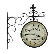 Metal Decorative Vintage Happy Hour Double Sided Wall Clock Rustic Home ... - $69.29
