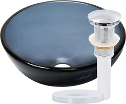 Novatto 12-Inch Grey Glass Vessel Bathroom Sink With Polished Chrome Drain - £257.06 GBP