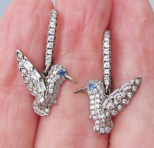 Vtg FZN Fusion Crystal Creations Sterling HUMMINGBIRD Lever Back Dangle ... - $34.64