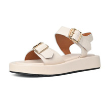 Causal Soft Genuine Leather Flat Sandals Buckle Strap Open Toe Platforms Thick S - £75.04 GBP