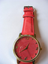 Geneva Platinum Red Denim Look Strap Band Red Denim Face Gold Bezel Wristwatch - £5.42 GBP