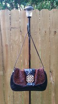 Kate Landry Pony Hair Brass Emblem Black Leather Shoulder/Clutch Bag - E... - $19.99