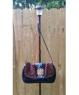 Kate Landry Pony Hair Brass Emblem Black Leather Shoulder/Clutch Bag - E... - $19.99