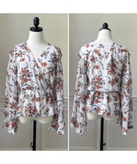 June &amp; Hudson Bell Sleeve Crossfront Peplum Blouse Floral Chiffon M - $25.26 CAD