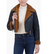 Rebecca Minkoff Faux Shearling Vegan Leather Moto Jacket, Black/Brown, L... - $158.02