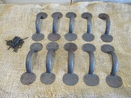 10 Iron Hand Forged Handle Pulls Gate Door Barn Cabinet Drawer Grasp Handles - £23.91 GBP