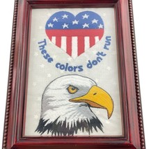 Finished Embroidery Picture American Eagle Heart Flag These Colors Don&#39;t... - $24.70