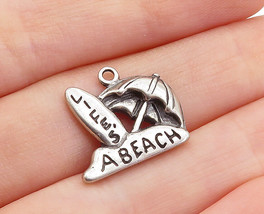 925 Sterling Silver - Vintage Life&#39;s A Beach Umbrella Scene Pendant - PT2630 - £19.01 GBP