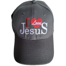 I Love Jesus Hat Cap Dark Gray Embroidered Adjustable One Size Baseball Christ - £7.84 GBP