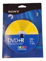 Sony Blank DVD-R 5 pack 120 minutes 1x-16x Speed Color Discs Sealed Blue Pack - $6.90