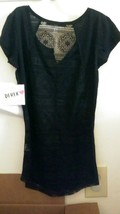 Derek Heart Juniors Black Polyester Cap Sleeve Lace Yoke Henley shirt S 176 - $10.00