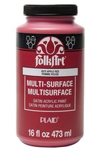 FolkArt Multi-Surface Satin Acrylic Paint, 6375 Apple Red, 16 Fl. Oz. - £15.10 GBP