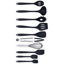 Black)10Pcs Set Silicone Kitchen Utensils Kitchenware Non Stick Spatula Spoon - £22.02 GBP