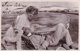 Man Woman Real Photo Postcard RPPC I Am Taking A Rest Cure Davidson Bros - £2.35 GBP