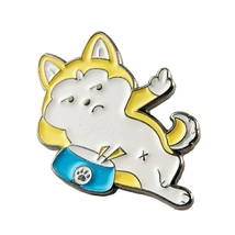 PinKitty Cat with Empty Food Bowl Middle Finger Sign Enamel Pin Fashion Jewelry image 2