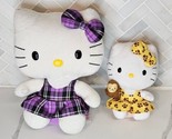 TY Sanrio Hello Kitty Purple Plaid Plush  9&quot; &amp; 6&quot; Yellow Monkey Beanie B... - $16.78
