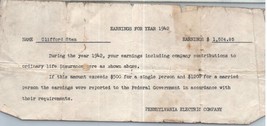 Pennsylvania Electric Company Employee Annual Earning Statement 1942 - £11.66 GBP