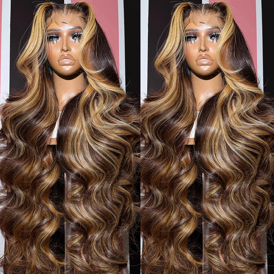 Luvin Highlight Ombre Body Wave 13x6 HD Transparent Lace Front Wig Remy 4/27 - £96.76 GBP+