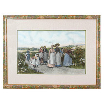 &quot;The Berry Pickers&quot; by Jennie Brownscombe Colored Aquatint Etching Framed 33x44 - £186.94 GBP