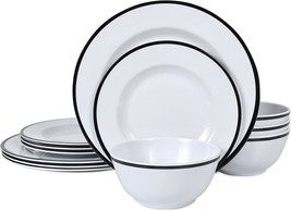 Dishwasher Safe Melamine Dinnerware Sets- 12Pcs Plates And Bowls Sets - £48.78 GBP