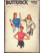 80s Sz 14 Bust 36 Oriental Blouse Mandarin Collar Butterick 6863 Sewing Pattern - $6.99