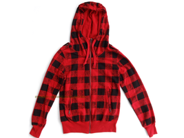 Womens Forever 21 Red Black Plaid Hoodie Jacket Small flannel winter mil... - £7.17 GBP