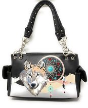 Western Wolf Dream Catcher Embroidery Feather Conceal Carry Women Handbag Purse  - £22.14 GBP+