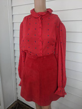 60s Red Corduroy Knee Skirt 22 Waist XXS Vintage - $19.00