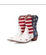 Denim Embroidered studded American Flag Cowboy Boots Fashionista shoes - $79.99