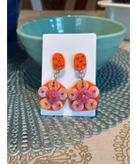Crazy Daisy Polymer Clay Earrings Orange Hot Pink Glitter Shine and sparkle - $18.99 CAD